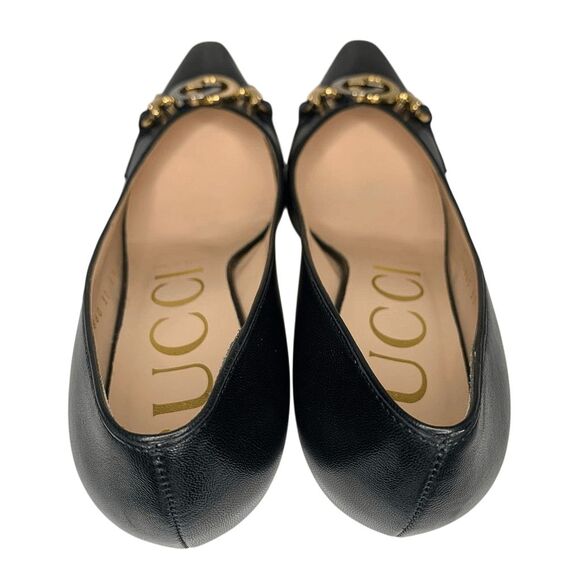 Gucci Zumi Black Leather Heels 37 EU 7 US Interlocking G Horsebit Made in Italy - Picture 8 of 13